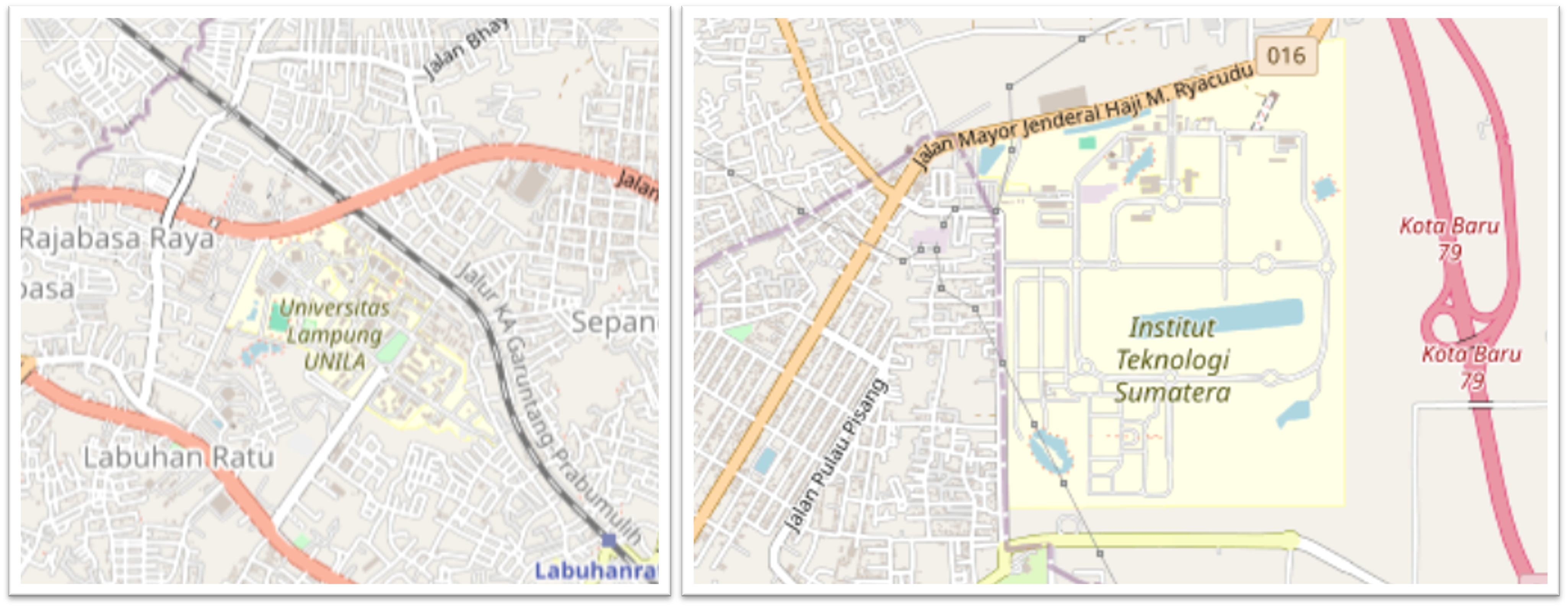 Gambaran Struktur Ruang ITERA *(dispersed)* vs. UNILA *(compact)*